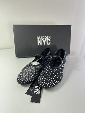 Women’s Mesh Ballet Flats by Madden NYC Black NIB Crystal Rhinestones Size 6